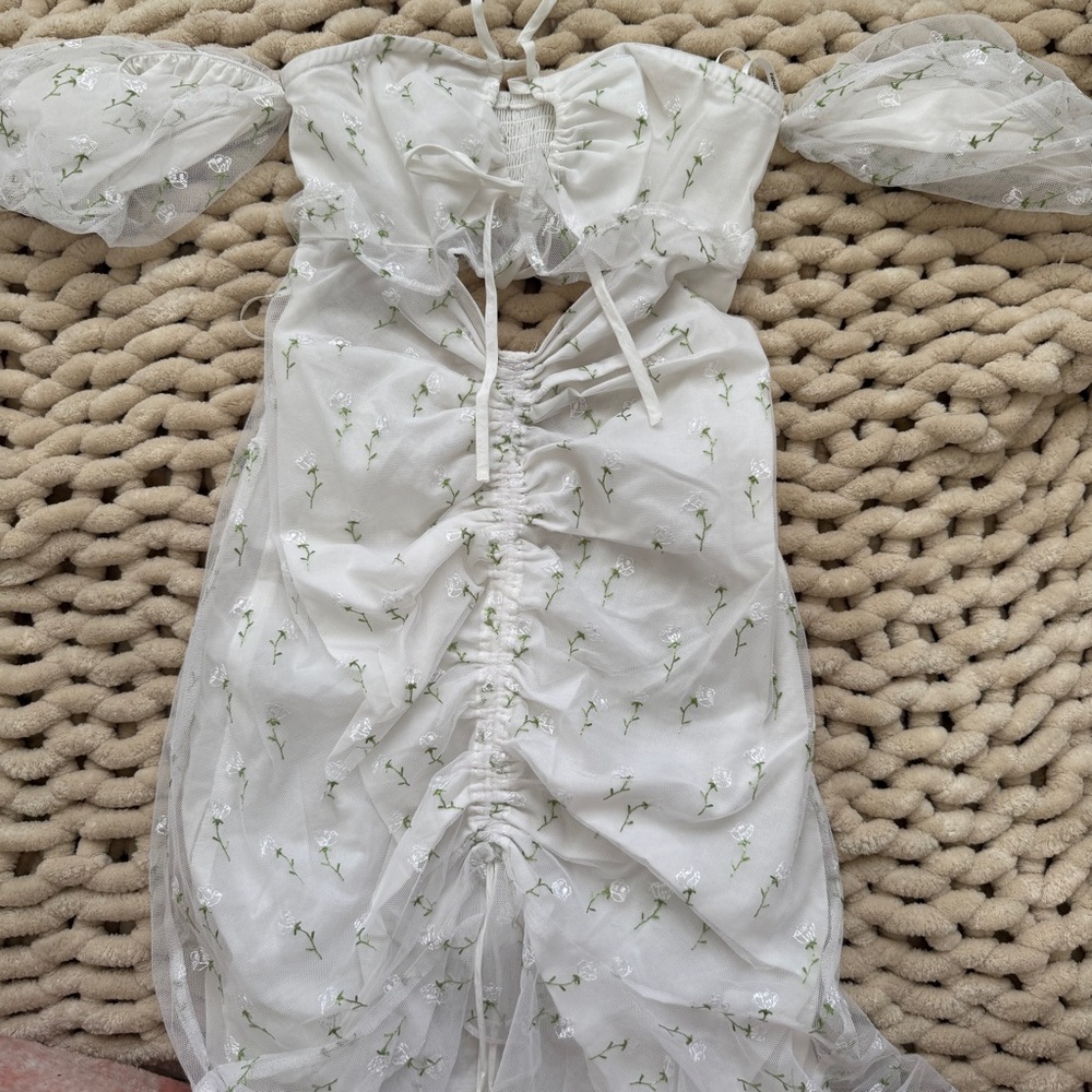 For Love & Lemons x Revolve Sand Dollar Mini Dress in white.